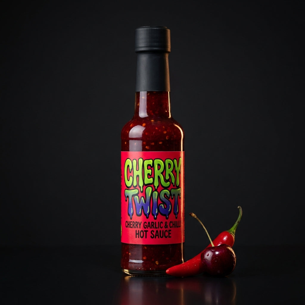 Cherry Twist Cherry, Garlic & Chilli Hot Sauce bottle